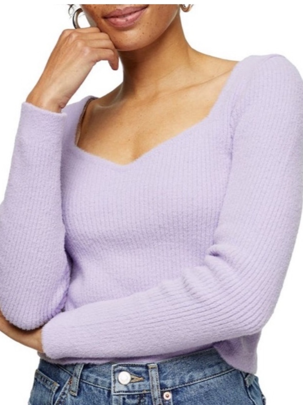 Top Shop sweat heart neck lavender ribbed crop sweater
